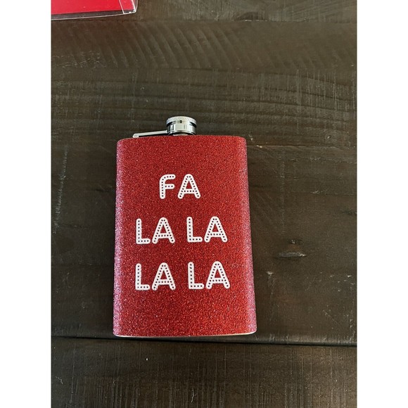 DEI We Bring the FUN! NWT Red Christmas Flask FA LA LA LA LA - Picture 2 of 4